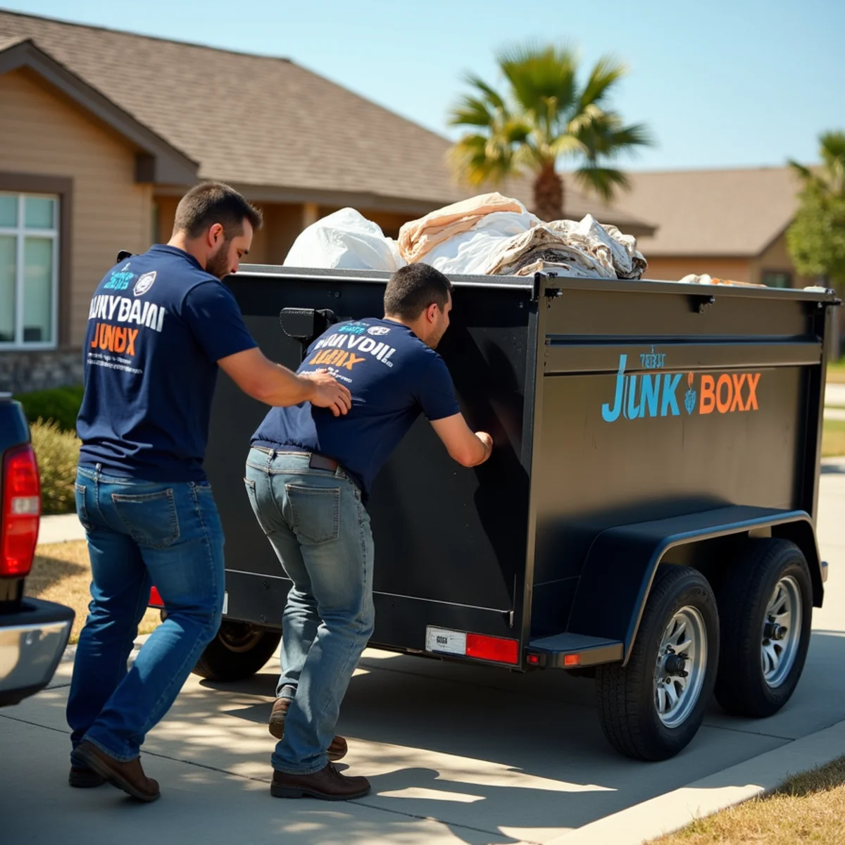 Junk Boxx Crew loading the trailer in Tulsa